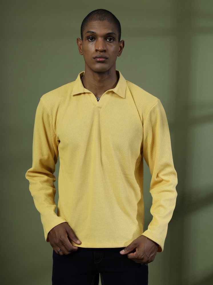     			Rigo Pack of 1 Cotton Oversized Fit Self Design Full Sleeves Men's Polo T Shirt ( Yellow )