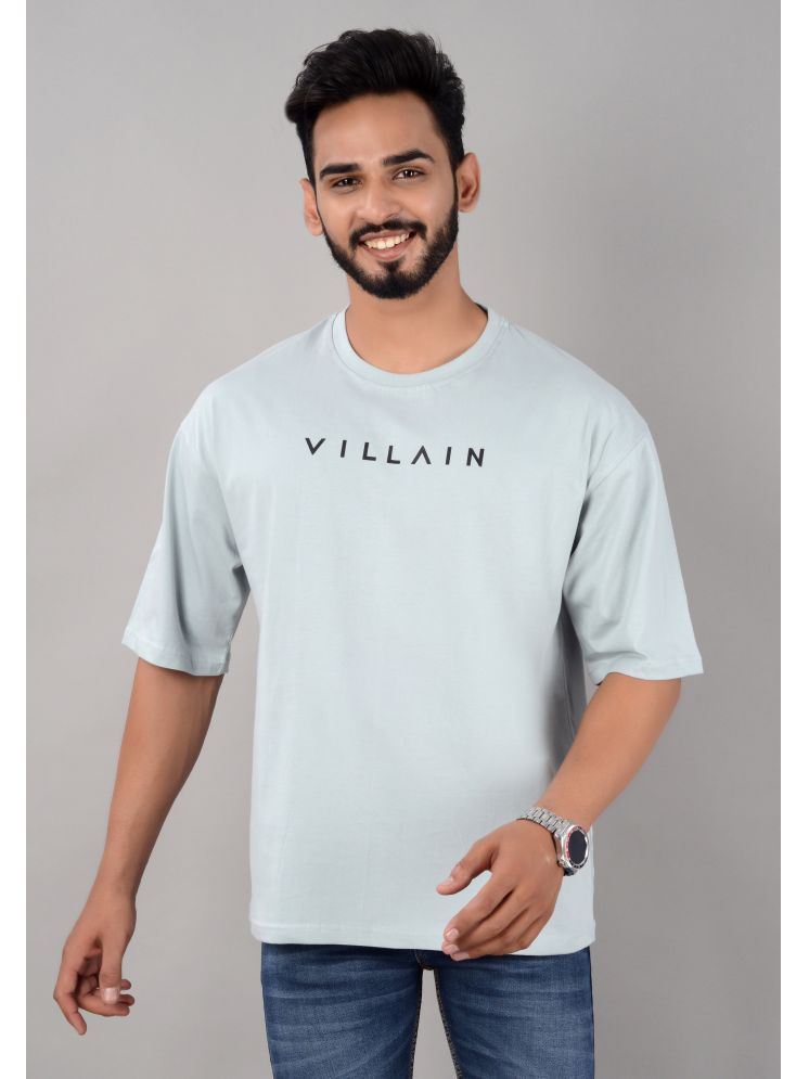     			VILLAIN Cotton Blend Oversized Fit Printed Half Sleeves Men's Round T-Shirt - Light Blue ( Pack of 1 )