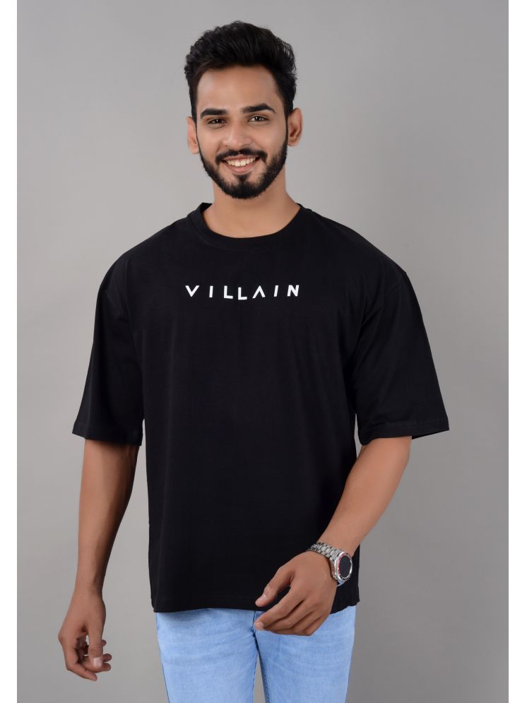     			VILLAIN Cotton Blend Oversized Fit Printed Half Sleeves Men's Round T-Shirt - Black ( Pack of 1 )