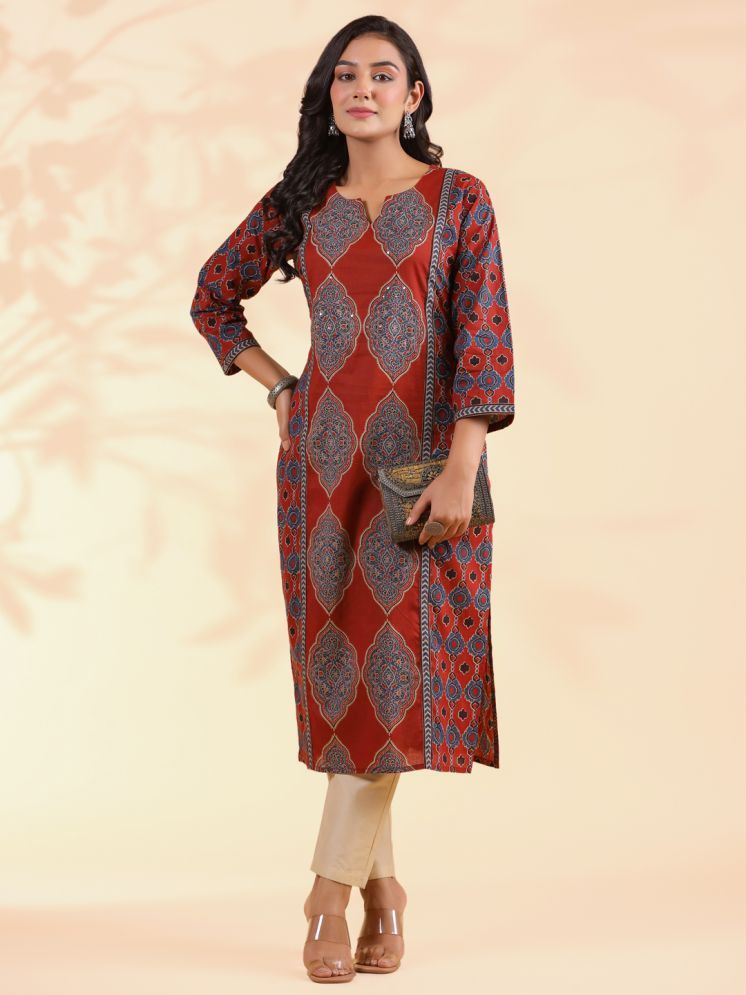     			Vbuyz Cotton Printed Straight Women's Kurti - Red ( Pack of 1 )