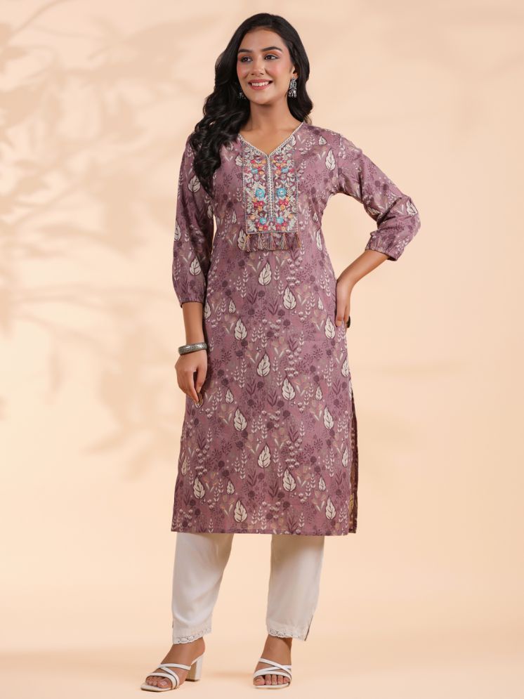     			Vbuyz Cotton Printed Straight Women's Kurti - Lavender ( Pack of 1 )