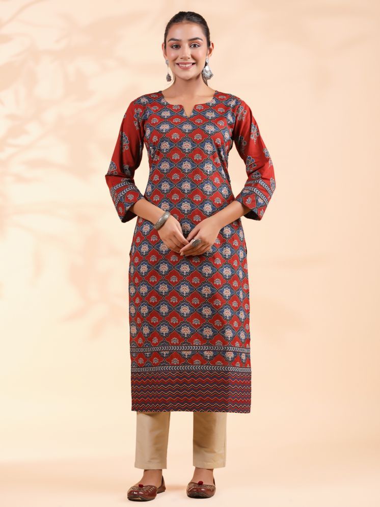     			Vbuyz Cotton Printed Straight Women's Kurti - Red ( Pack of 1 )