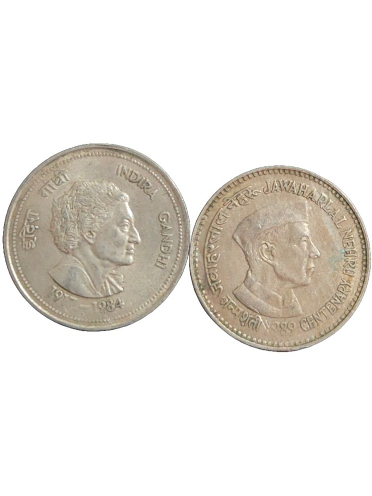     			Very Rare 5 Rupees Indira and Nehru Commemorative Issue Big Size 2 Coins