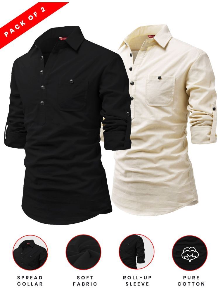     			Yugnik Cream Cotton Men's Shirt Style Kurta ( Pack of 2 )