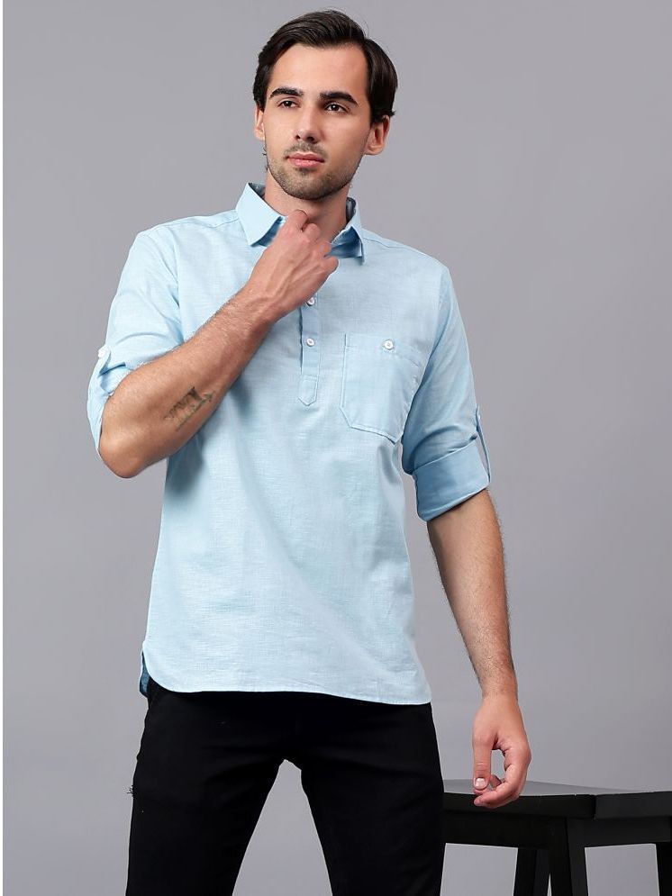     			Yugnik Light Blue Cotton Men's Shirt Style Kurta ( Pack of 1 )