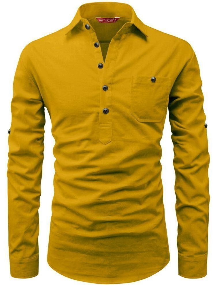     			Yugnik Mustard Cotton Men's Shirt Style Kurta ( Pack of 1 )