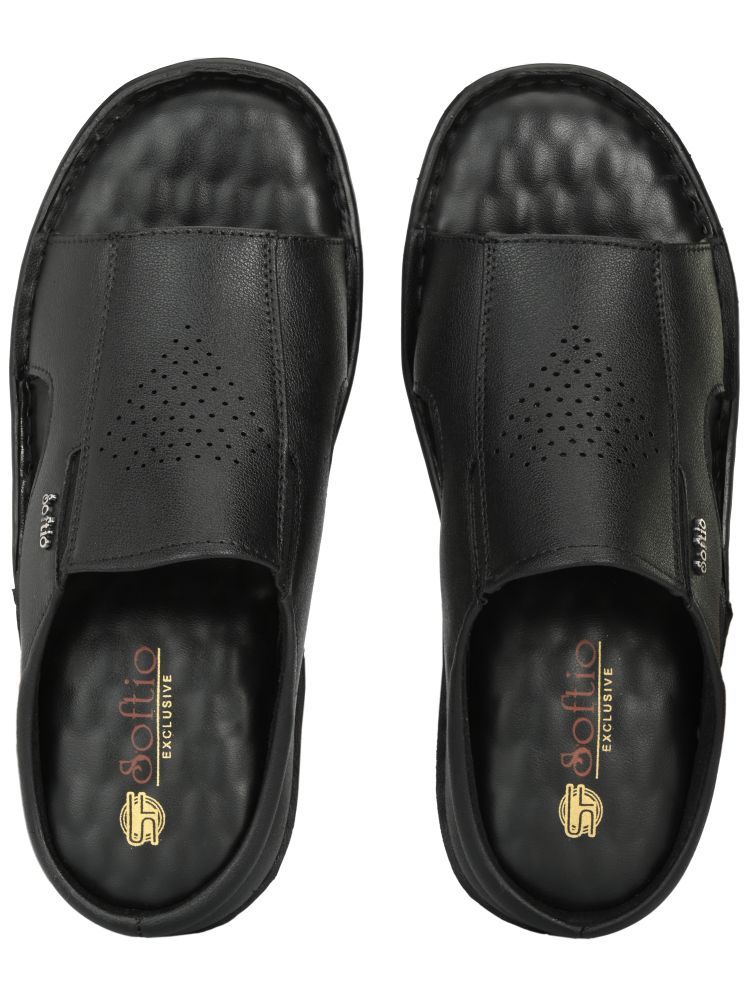     			softio Black Men's Leather Slipper