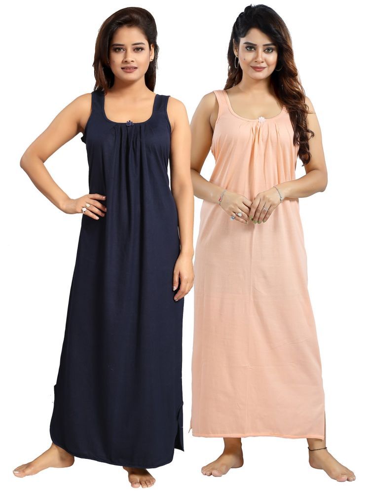     			INNER BEATS Multicolor Cotton Blend Women's Nightwear Nighty & Night Gowns ( Pack of 2 )