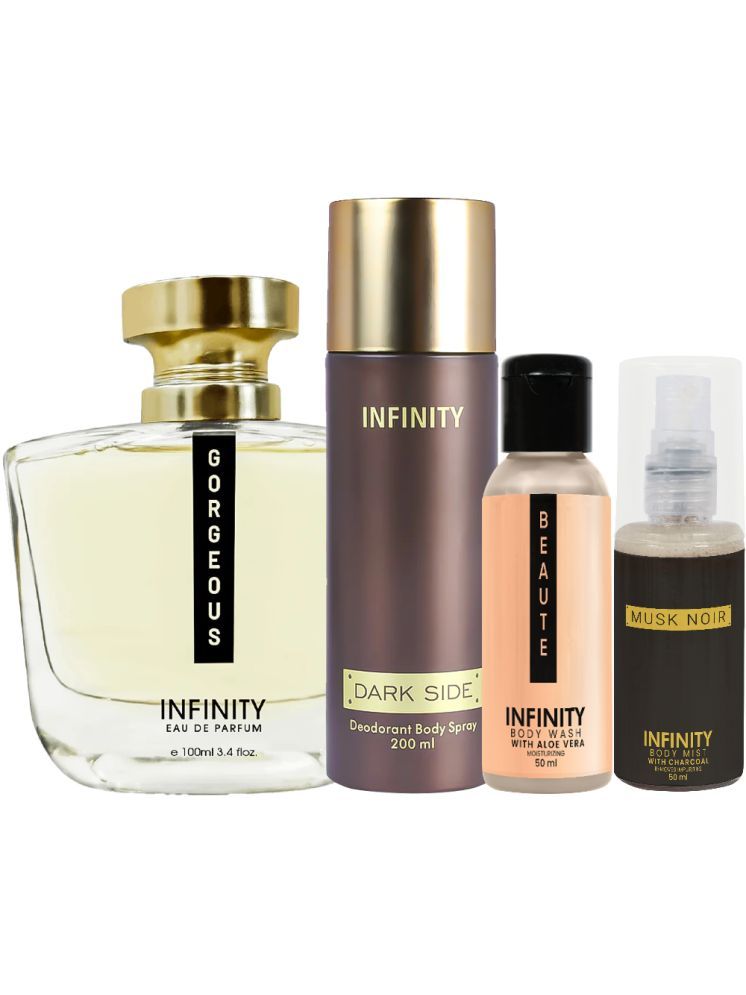     			Infinity Gorgeous Perfume, Dark Side Deodorant, Beaute Body Wash & Musk Noir Body Mist Pack of 4