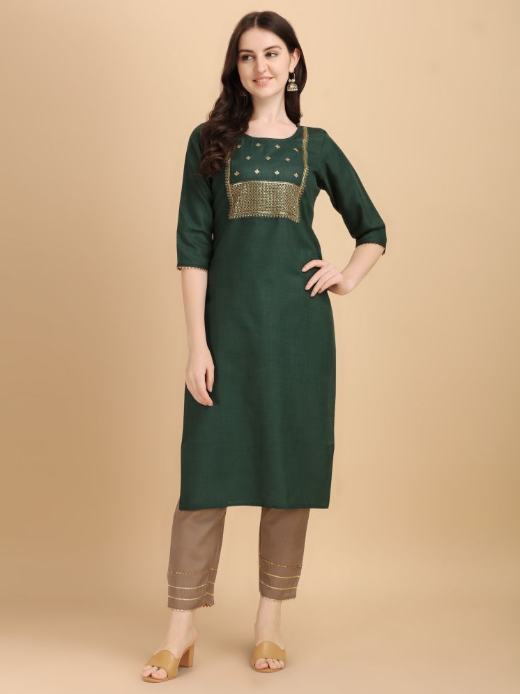     			Tabahi Cotton Blend Embroidered Kurti With Pants Women's Stitched Salwar Suit - Green ( Pack of 1 )