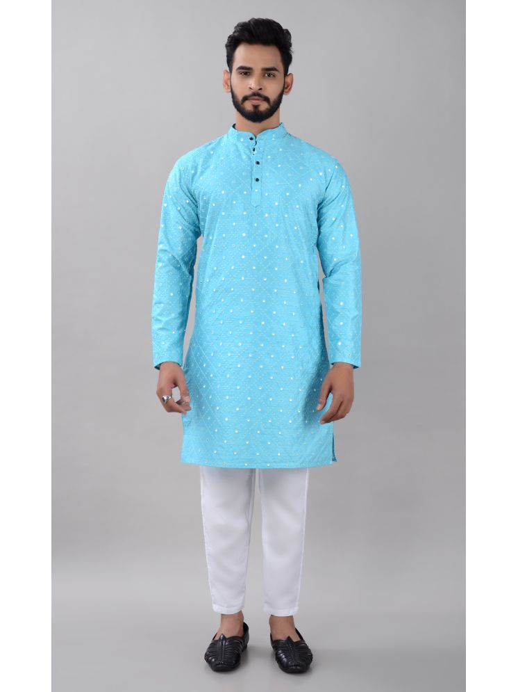     			VILLAIN Sky Blue Silk Regular Fit Men's Kurta Pyjama Set ( Pack of 1 )