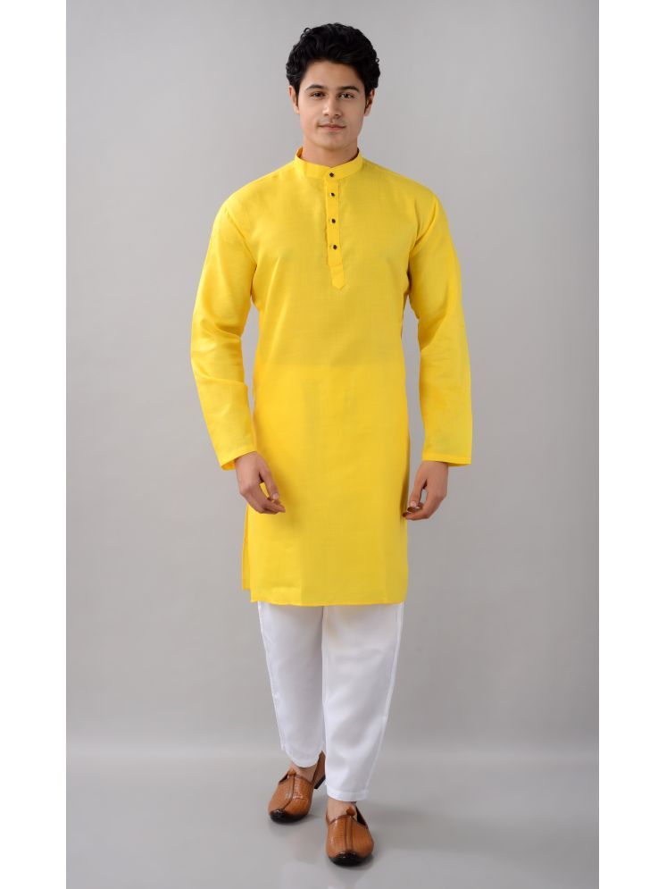     			VILLAIN Yellow Cotton Blend Men's Regular Kurta ( Pack of 1 )