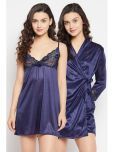 Clovia Blue Satin Women's Nightwear Nighty & Night Gowns ( Pack of 2 )