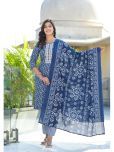 Juniper Cotton Printed Kurti With Pants Women's Stitched Salwar Suit - Blue ( Pack of 1 )