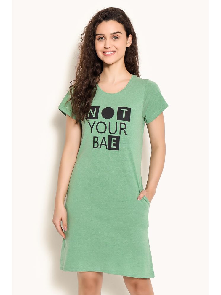     			Clovia Green Cotton Women's Nightwear T-shirt Night Dress ( Pack of 1 )