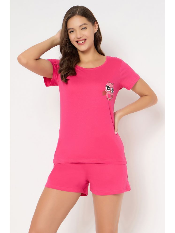     			Clovia Pink Cotton Women's Nightwear Nightsuit Sets ( Pack of 1 )