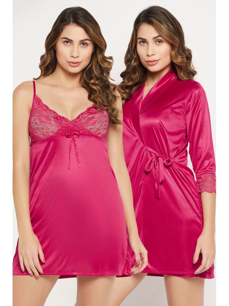     			Clovia Pink Satin Women's Nightwear Nighty & Night Gowns ( Pack of 2 )