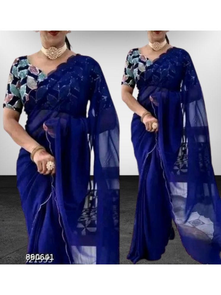     			Kalpana Creation Georgette Solid Saree Without Blouse Piece - Navy Blue ( Pack of 1 )