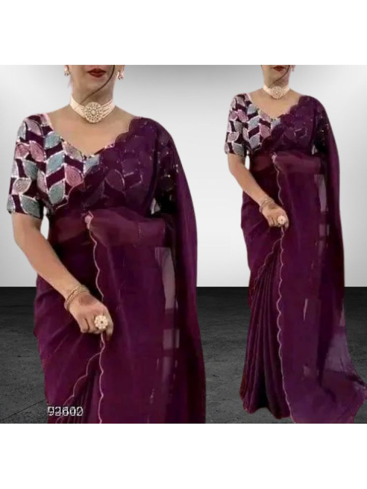     			Kalpana Creation Georgette Solid Saree Without Blouse Piece - Purple ( Pack of 1 )