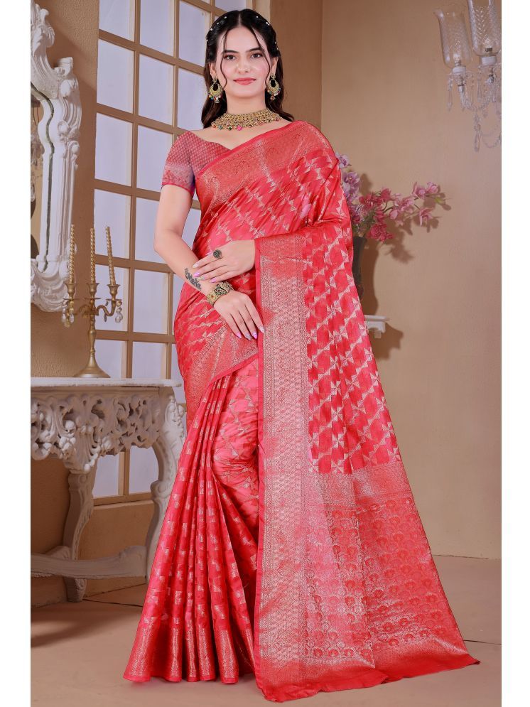     			Raj Vivah Jacquard Woven Saree With Blouse Piece - Red ( Pack of 1 )