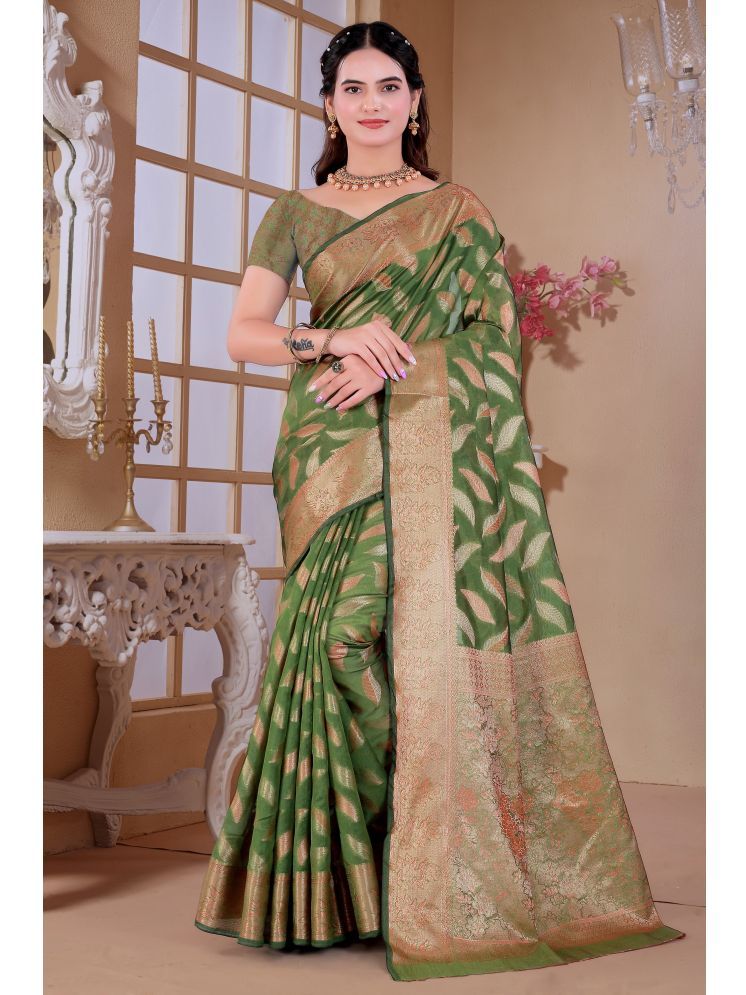     			Raj Vivah Jacquard Woven Saree With Blouse Piece - Light Green ( Pack of 1 )