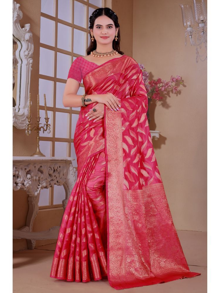     			Raj Vivah Jacquard Woven Saree With Blouse Piece - Peach ( Pack of 1 )