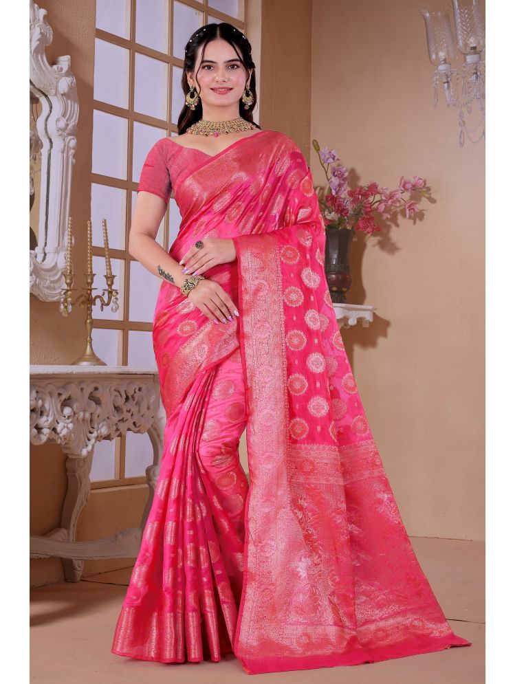     			Raj Vivah Jacquard Woven Saree With Blouse Piece - Pink ( Pack of 1 )