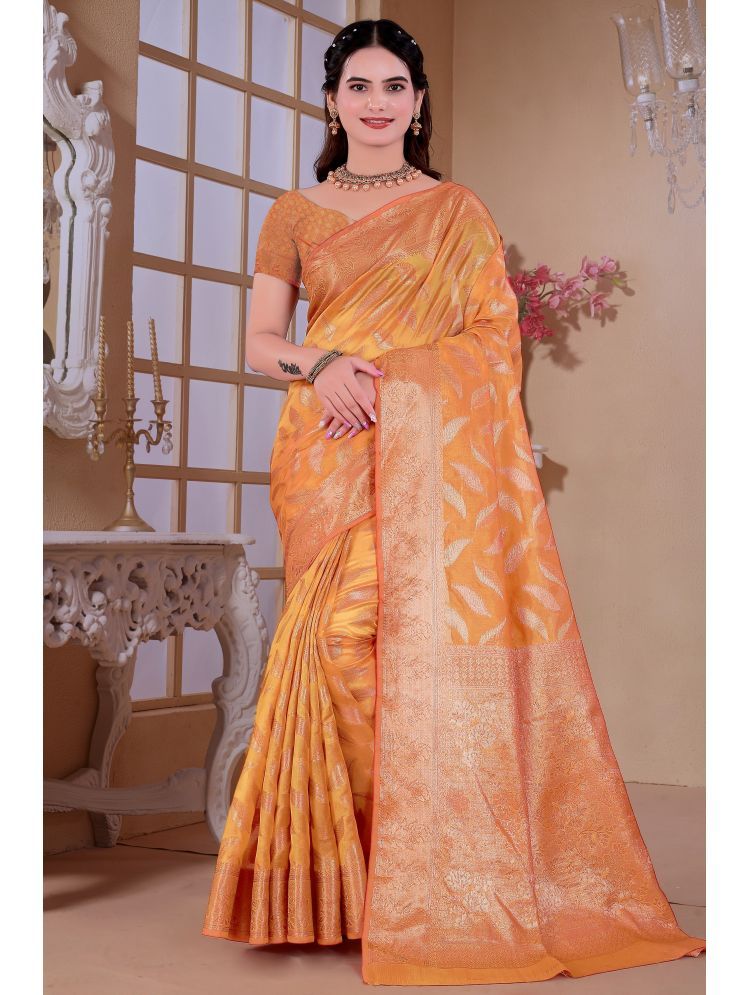     			Raj Vivah Jacquard Woven Saree With Blouse Piece - Gold ( Pack of 1 )