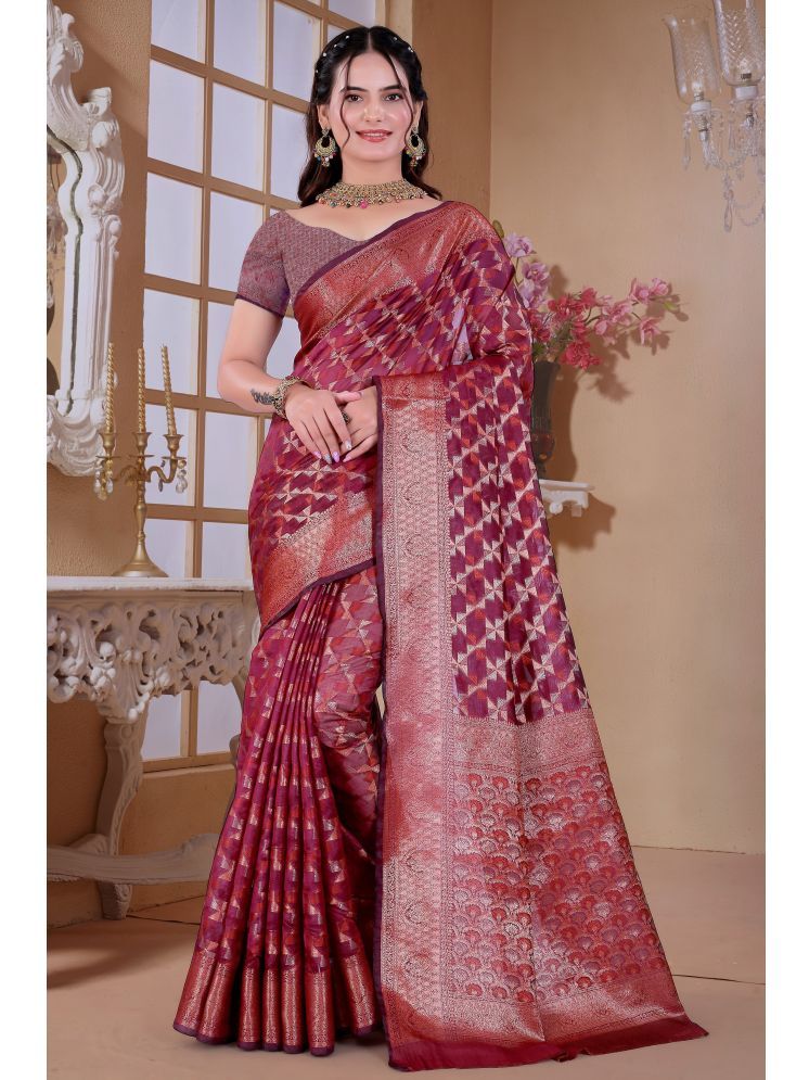     			Raj Vivah Jacquard Woven Saree With Blouse Piece - Purple ( Pack of 1 )