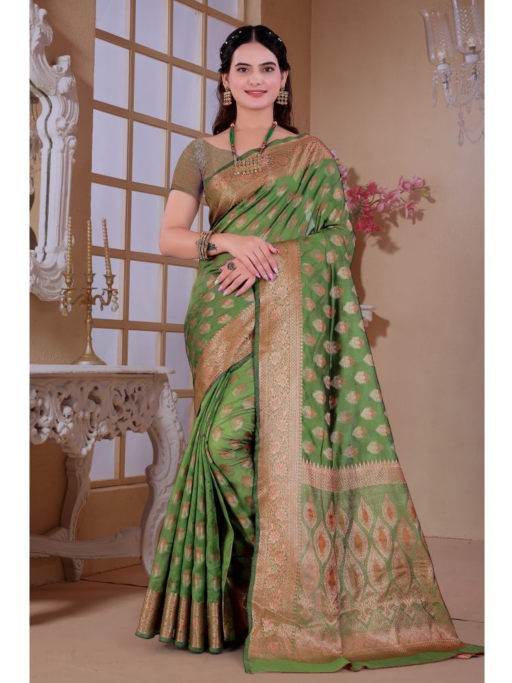     			Raj Vivah Jacquard Woven Saree With Blouse Piece - Light Green ( Pack of 1 )