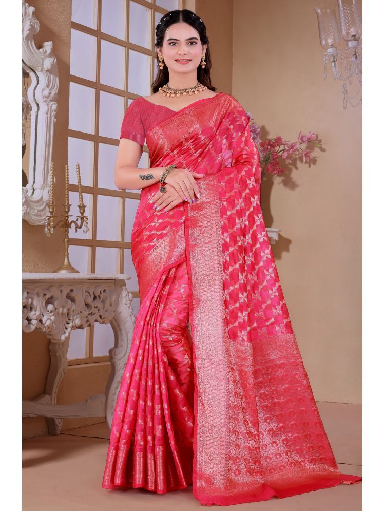     			Raj Vivah Jacquard Woven Saree With Blouse Piece - Peach ( Pack of 1 )