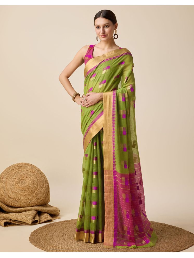     			Samah Cotton Silk Solid Saree With Blouse Piece - Green ( Pack of 1 )