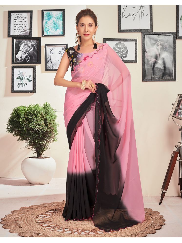     			Samah Georgette Printed Saree With Blouse Piece - Rose Gold ( Pack of 1 )