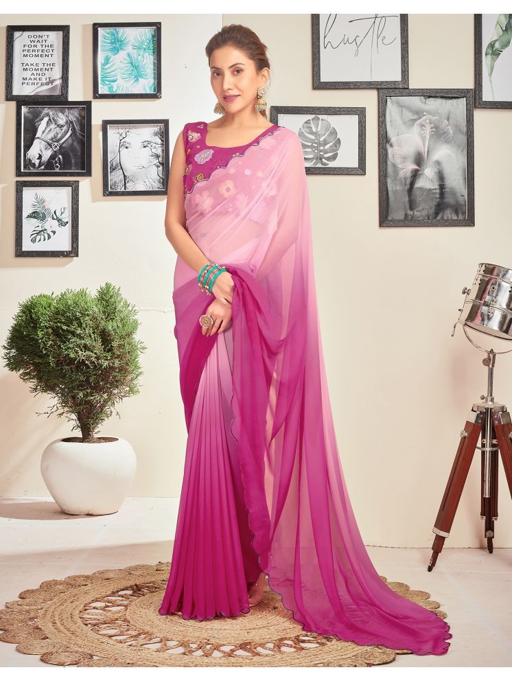     			Samah Georgette Self Design Saree With Blouse Piece - Pink ( Pack of 1 )