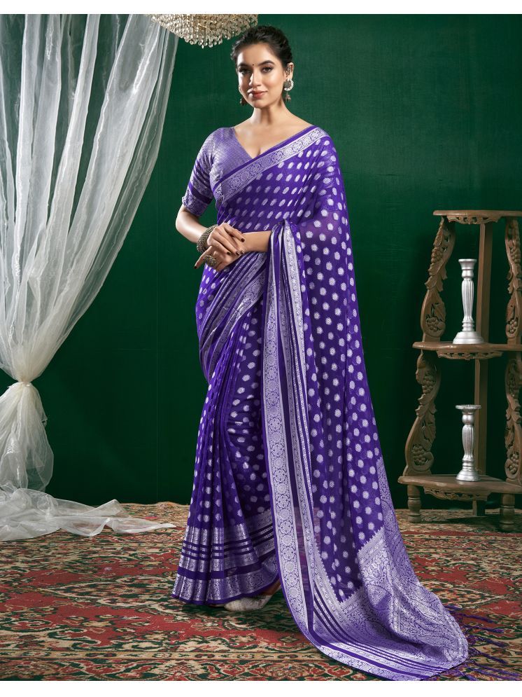     			Samah Georgette Self Design Saree With Blouse Piece - Purple ( Pack of 1 )