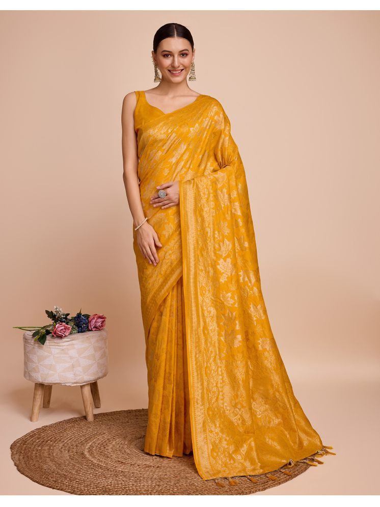     			Samah Silk Self Design Saree With Blouse Piece - Yellow ( Pack of 1 )