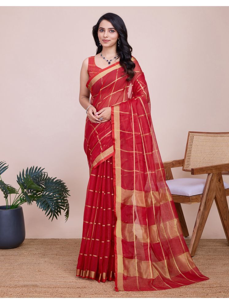     			Samah Silk Woven Saree With Blouse Piece - Red ( Pack of 1 )