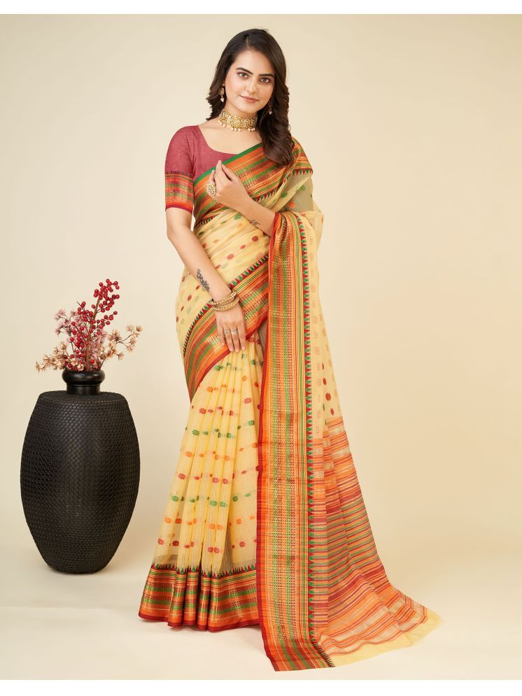     			Samah Silk Woven Saree With Blouse Piece - Yellow ( Pack of 1 )