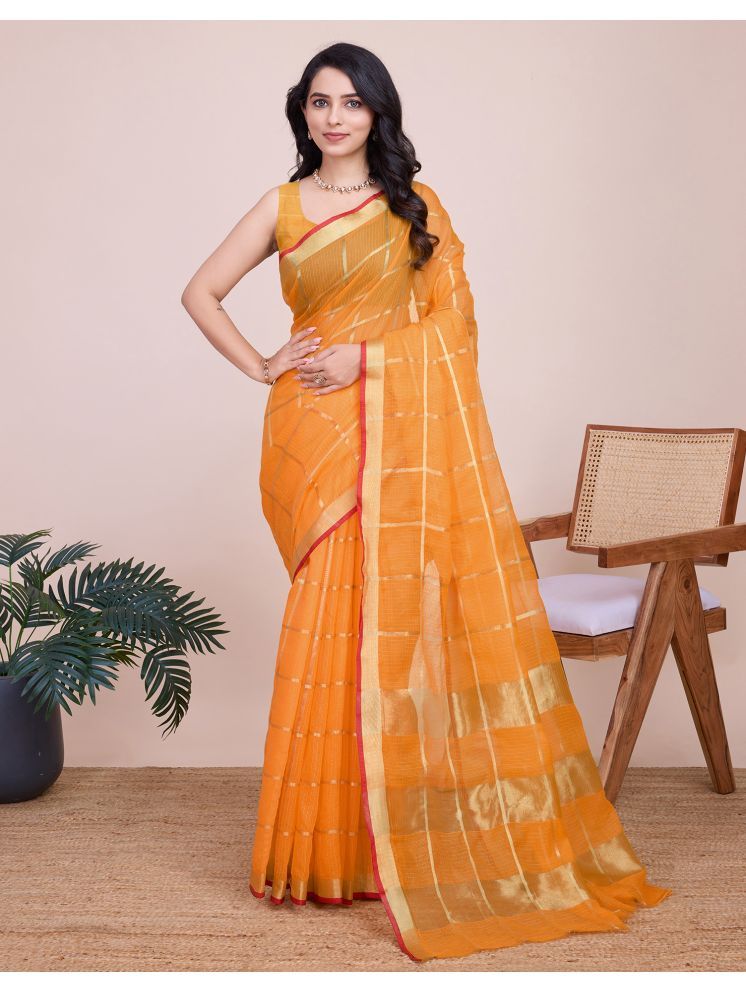     			Samah Silk Woven Saree With Blouse Piece - Orange ( Pack of 1 )