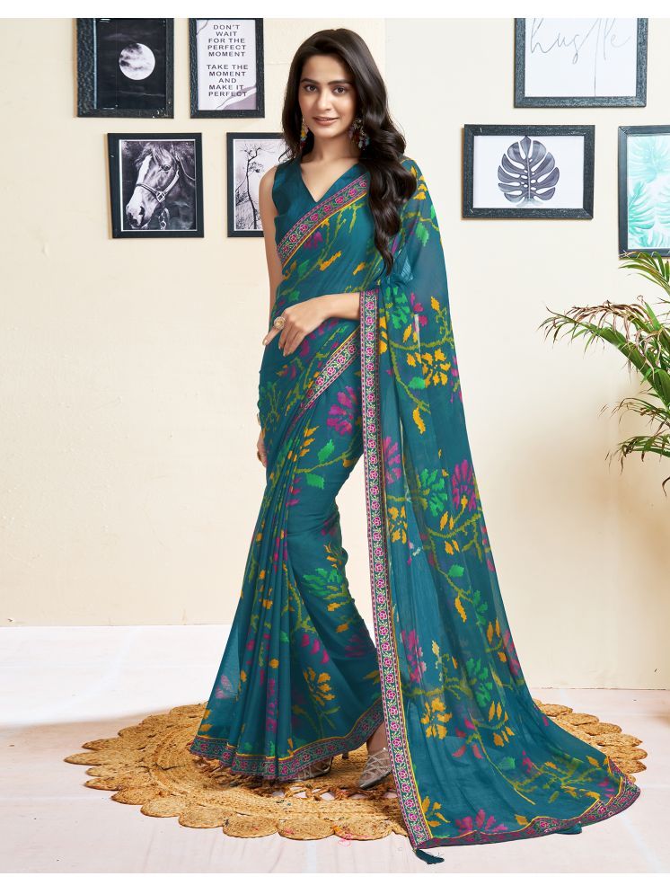     			Satrani Chiffon Self Design Saree With Blouse Piece - Rama ( Pack of 1 )