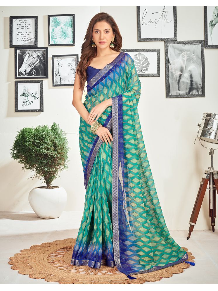     			Satrani Georgette Self Design Saree With Blouse Piece - Teal ( Pack of 1 )