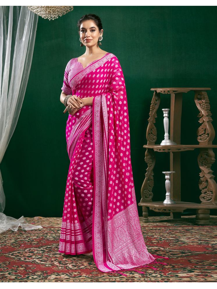     			Satrani Georgette Self Design Saree With Blouse Piece - Pink ( Pack of 1 )