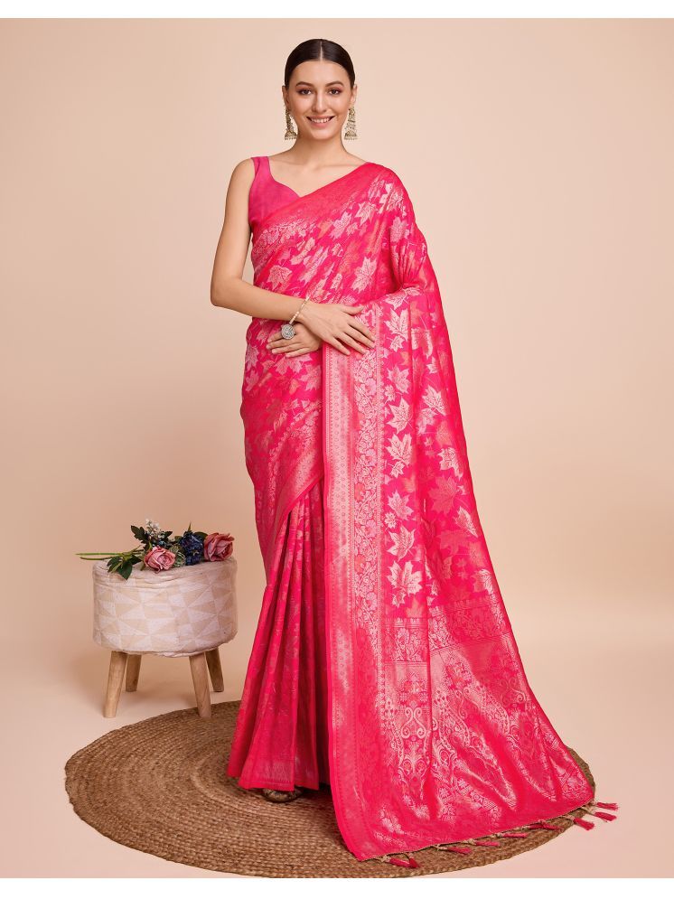     			Satrani Silk Self Design Saree With Blouse Piece - Pink ( Pack of 1 )