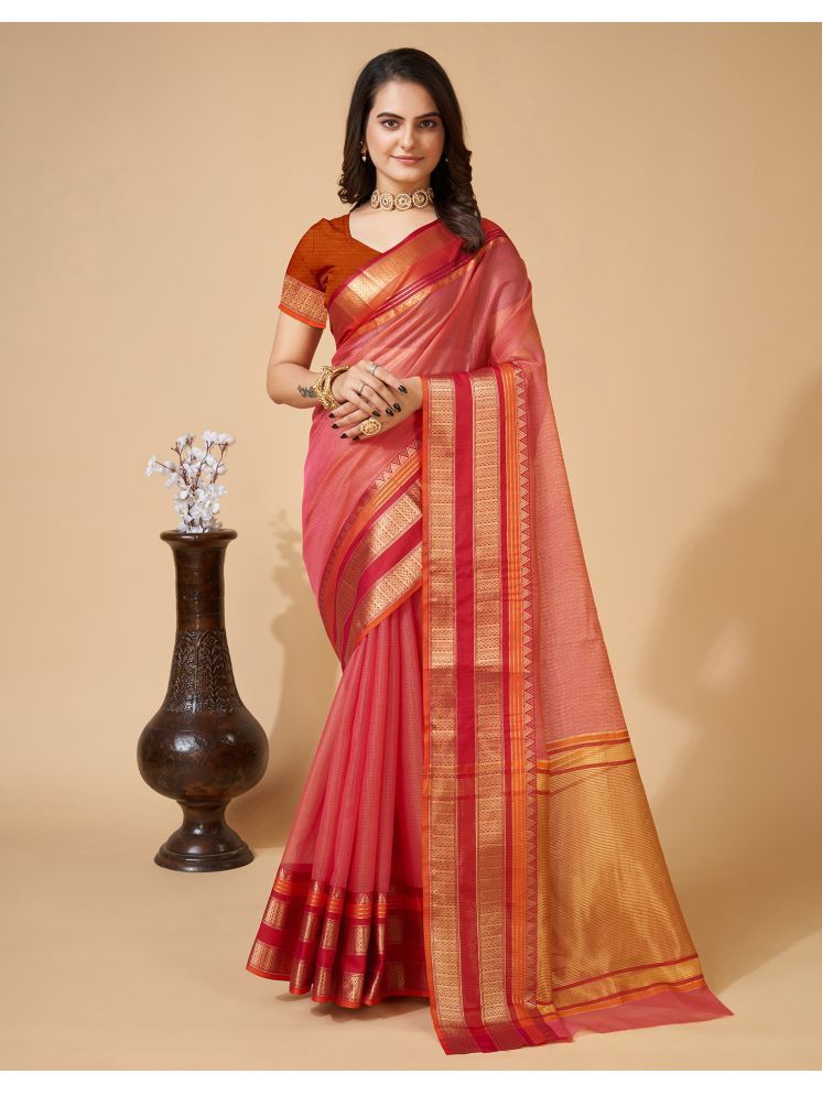     			Satrani Silk Woven Saree With Blouse Piece - Rose Gold ( Pack of 1 )