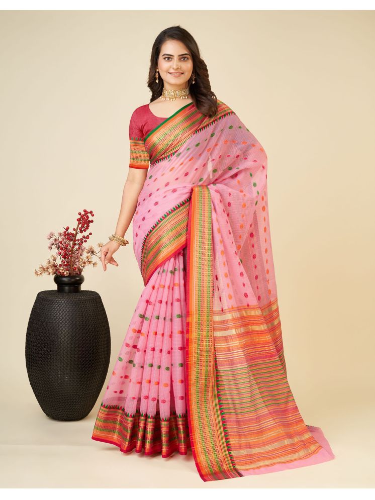     			Satrani Silk Woven Saree With Blouse Piece - Pink ( Pack of 1 )