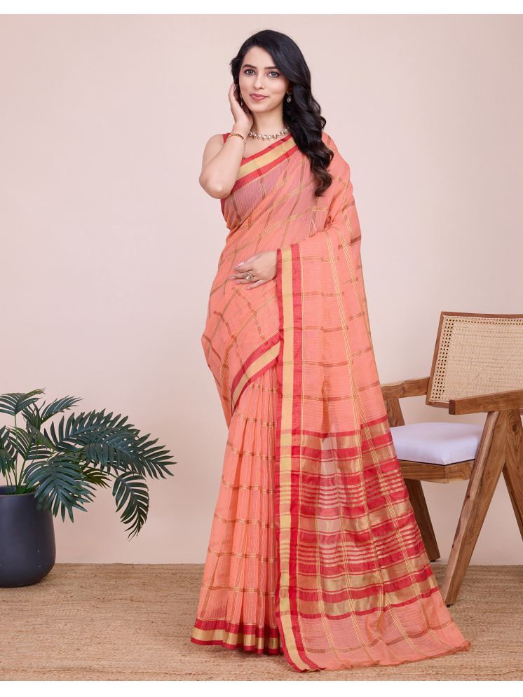     			Satrani Silk Woven Saree With Blouse Piece - Peach ( Pack of 1 )