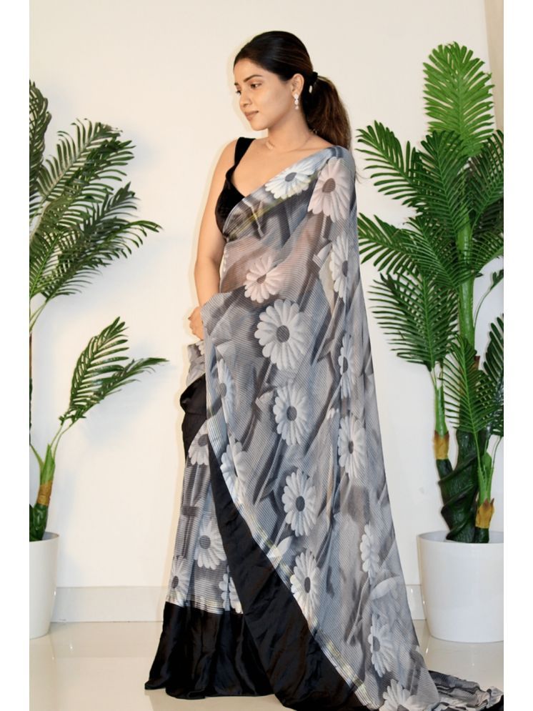     			Sitanjali Georgette Printed Saree With Blouse Piece - Black ( Pack of 1 )