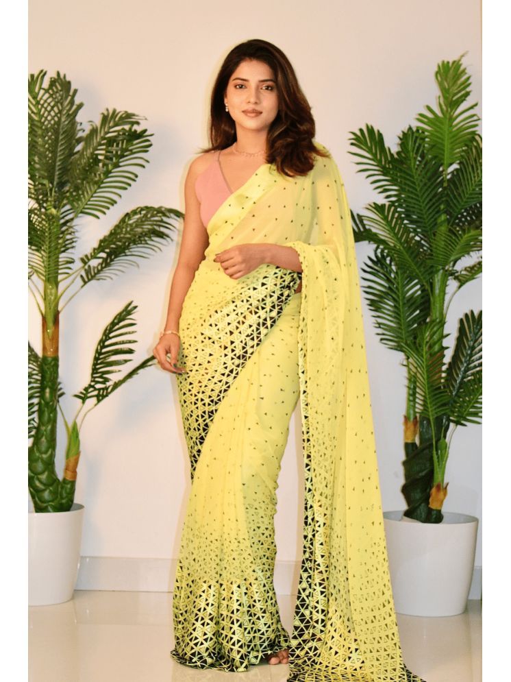     			Sitanjali Georgette Printed Saree With Blouse Piece - Yellow ( Pack of 1 )