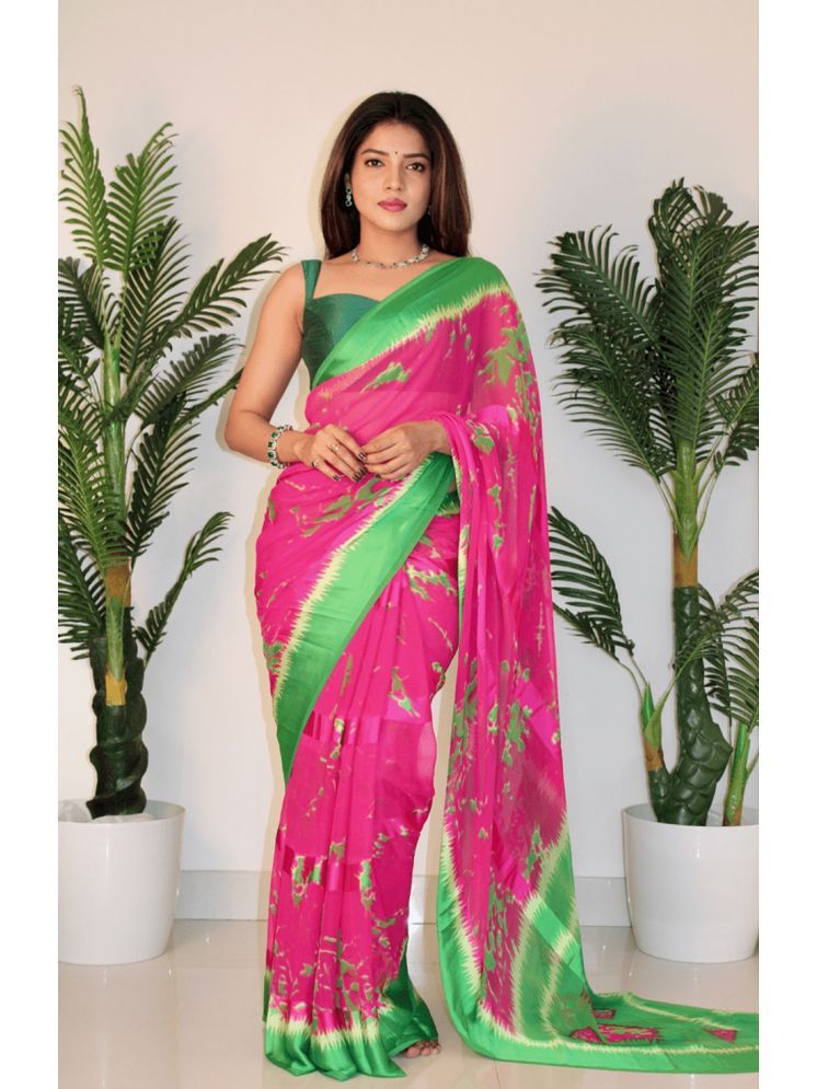     			Sitanjali Georgette Printed Saree With Blouse Piece - Pink ( Pack of 1 )