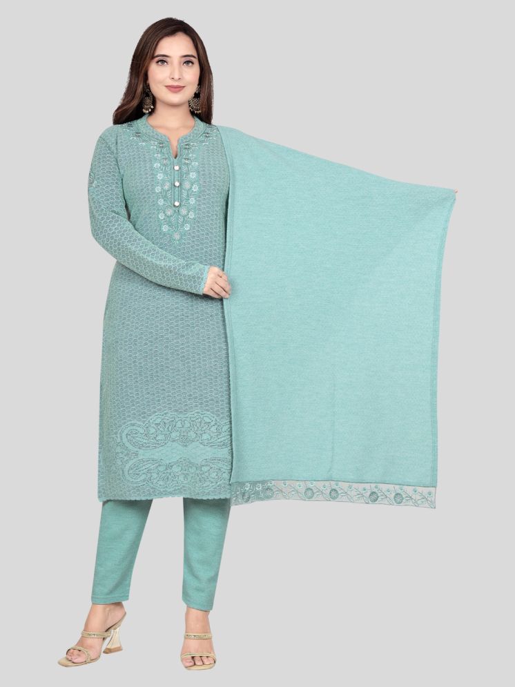     			WOOL'S KART Woollen Self Design Kurti With Palazzo Women's Stitched Salwar Suit - Blue ( Pack of 1 )